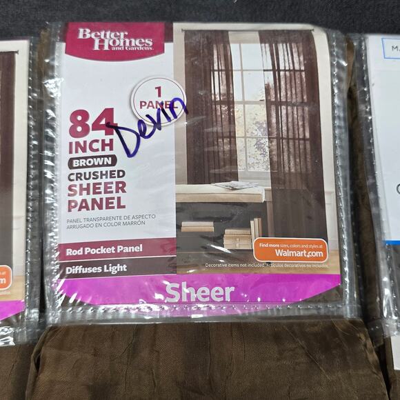 2 Brown Crushed 84" & 1 Voile Sheer 63" Curtain Panel Chocolate Brown - Picture 5 of 12